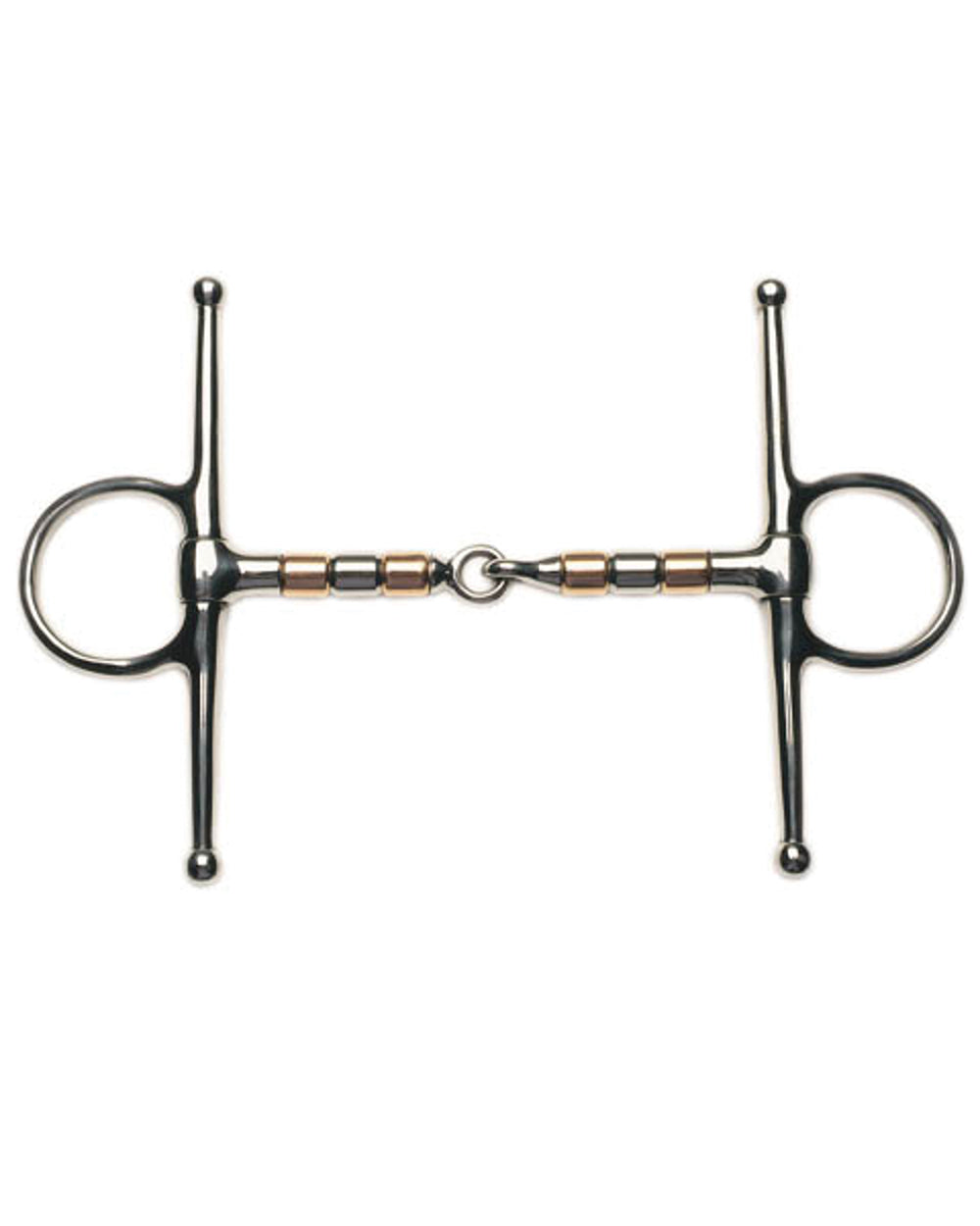 One Colour coloured Korsteel Stainless Steel Copper And Steel Rollers Full Cheek Snaffle Bit on white background