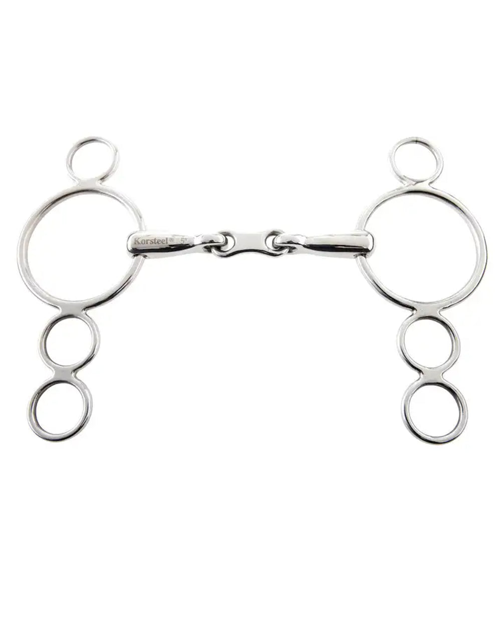 One Colour coloured Korsteel Stainless Steel French Link 3 Ring Dutch Gag Bit on white background