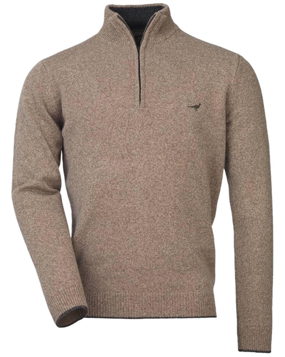 Camel Coloured Laksen Brompton Zip Neck sweater on white background 