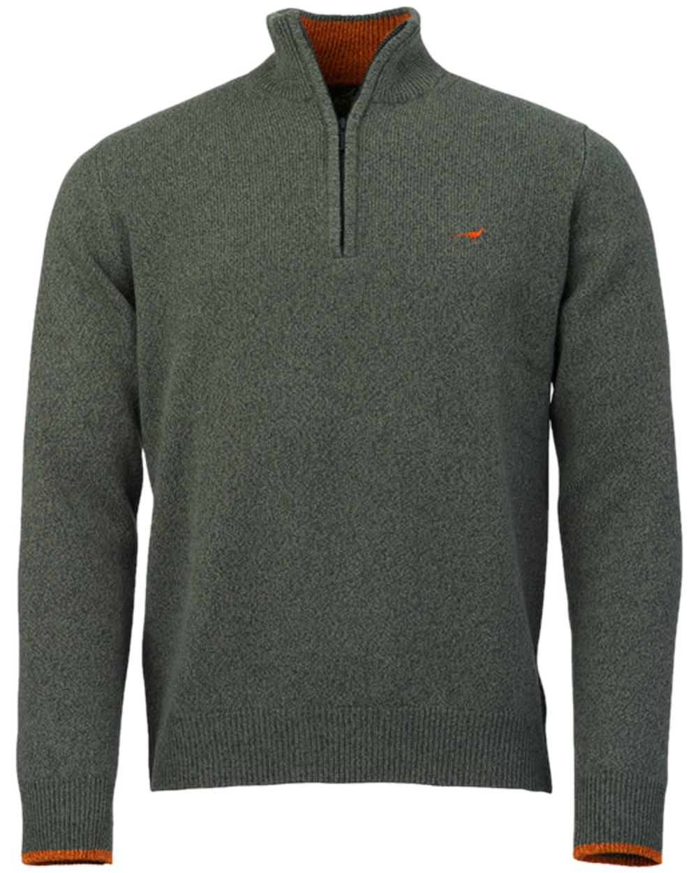 Forest Coloured Laksen Brompton Zip Neck Sweater on white background 