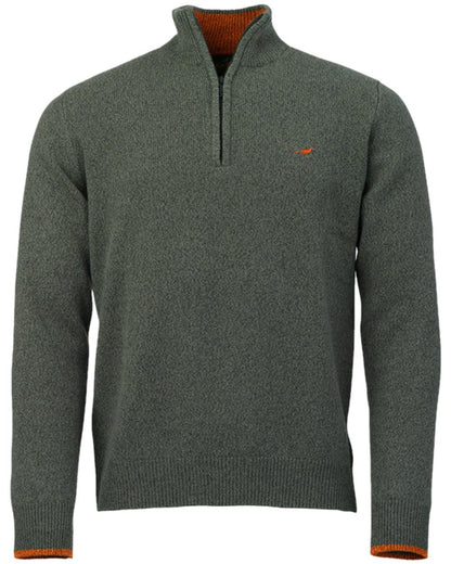 Forest Coloured Laksen Brompton Zip Neck Sweater on white background 