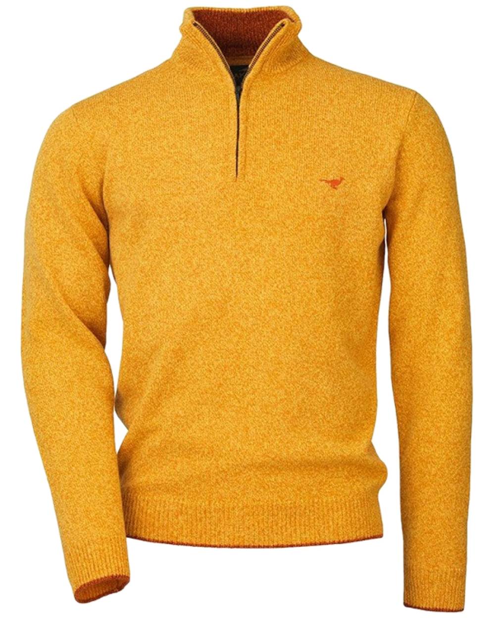 Gorse Coloured Laksen Brompton Zip Neck sweater on white background 