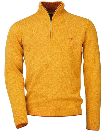 Gorse Coloured Laksen Brompton Zip Neck sweater on white background 