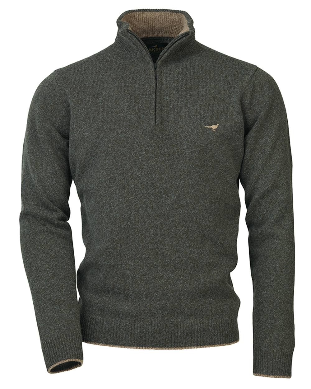 Loden coloured Laksen Brompton Zip Neck sweater on white background 