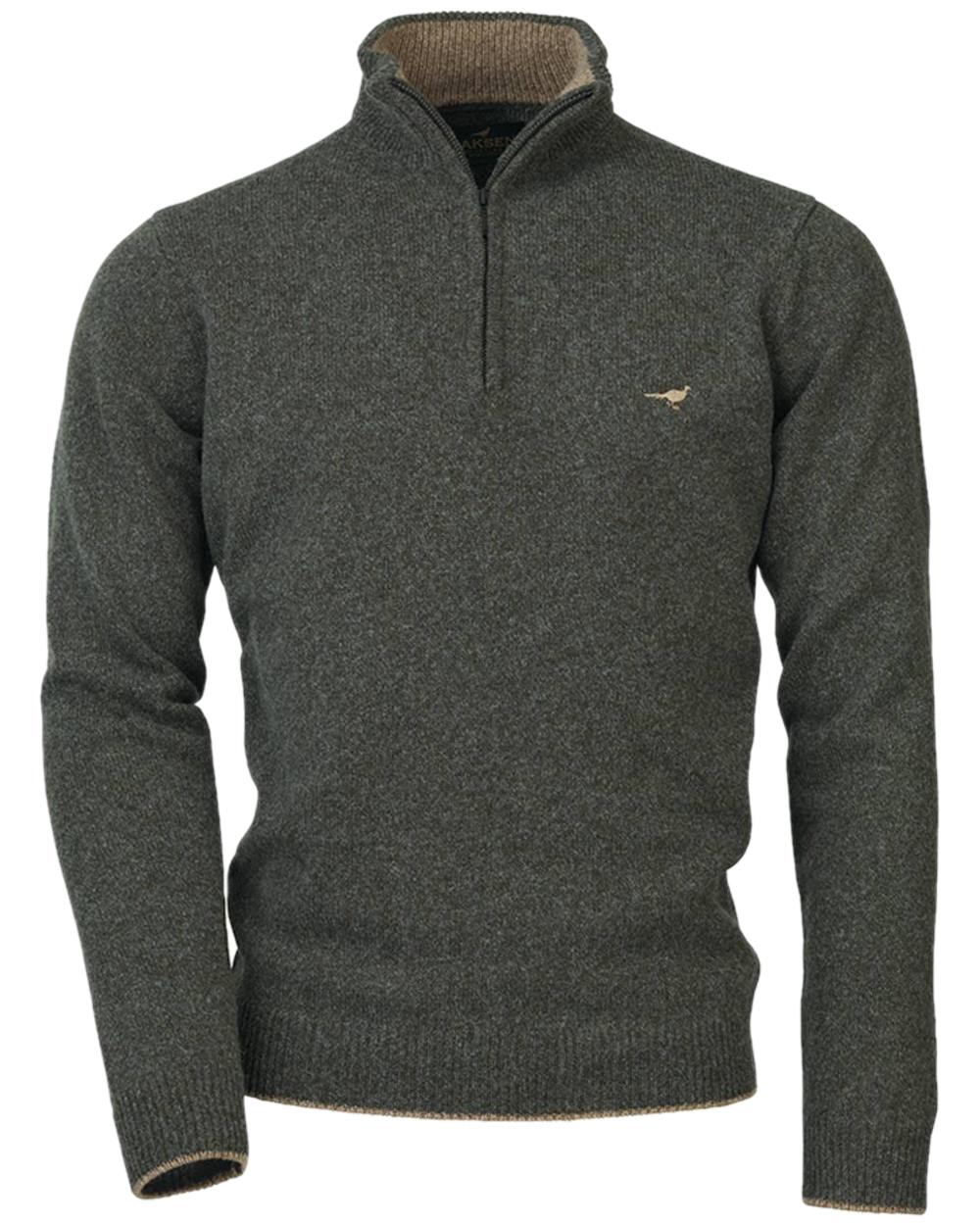 Loden Coloured Laksen Brompton Zip Neck sweater on white background 