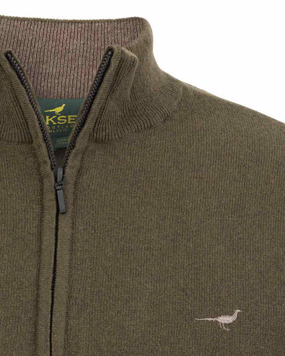 Olive Coloured Laksen Brompton Zip Neck Sweater on white background 