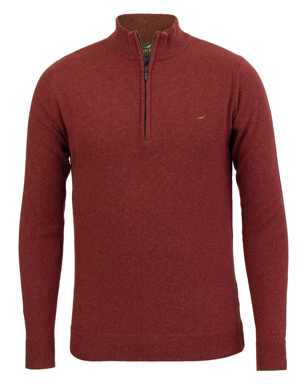 Rusty Coloured Laksen Brompton Zip Neck Sweater on white background 