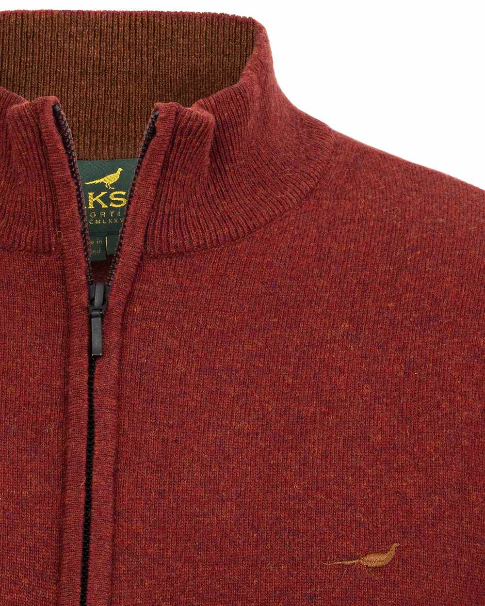 Rusty Coloured Laksen Brompton Zip Neck Sweater on white background 