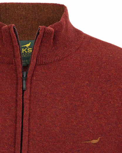 Rusty Coloured Laksen Brompton Zip Neck Sweater on white background 