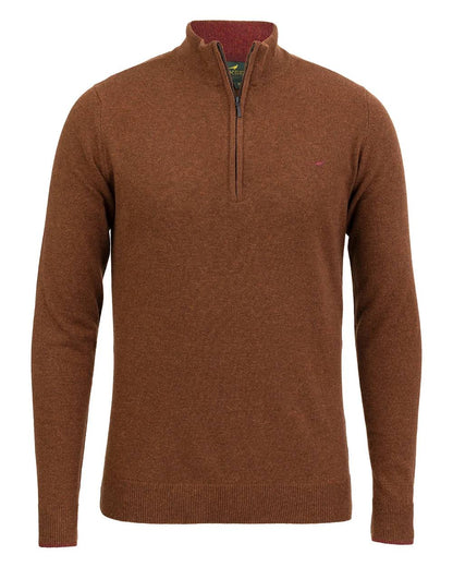 Toffee Coloured Laksen Brompton Zip Neck Sweater on white background 