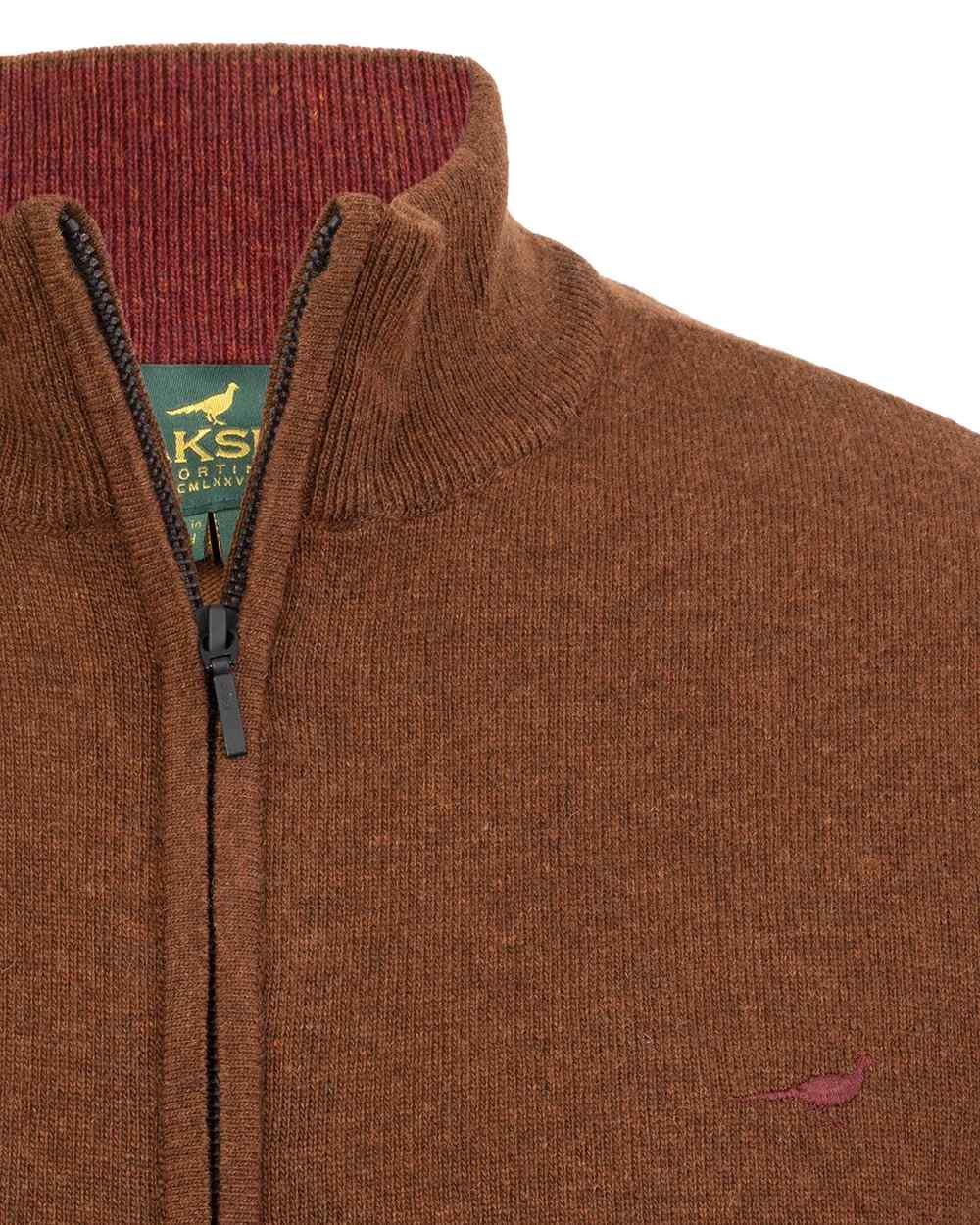 Toffee Coloured Laksen Brompton Zip Neck Sweater on white background 