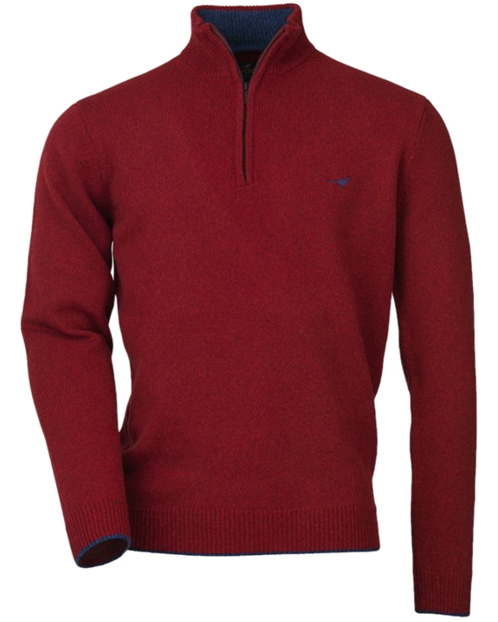 Wine Coloured Laksen Brompton Zip Neck sweater on white background 