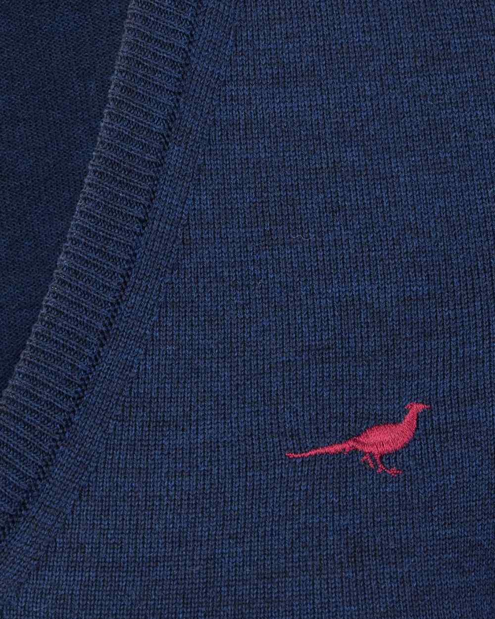French Blue coloured Laksen Camilla V-Neck Merino Sweater on white background 