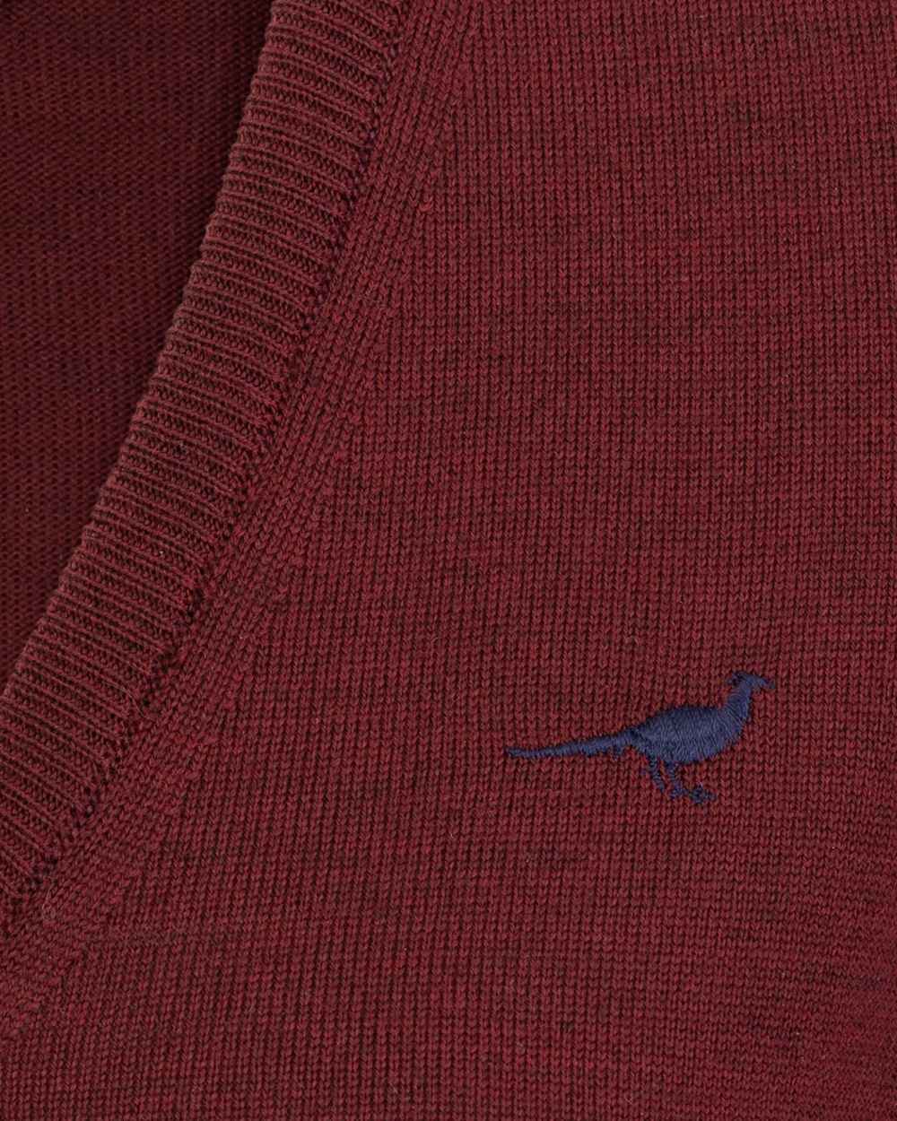 Vintage Port coloured Laksen Camilla V-Neck Merino Sweater on white background 