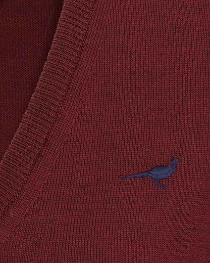 Vintage Port coloured Laksen Camilla V-Neck Merino Sweater on white background 
