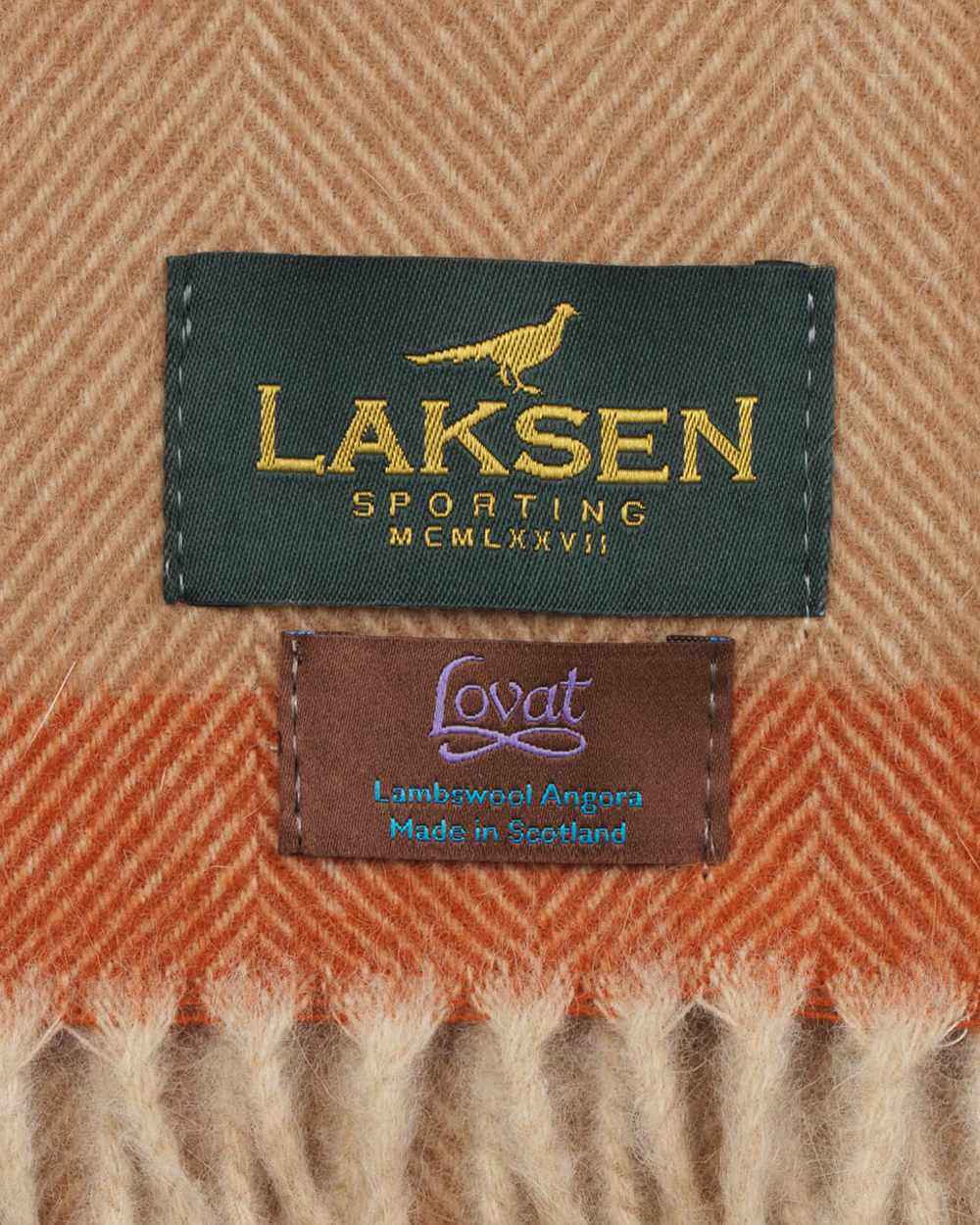 Camel coloured Laksen Cavendish Checks Scarf on white background 