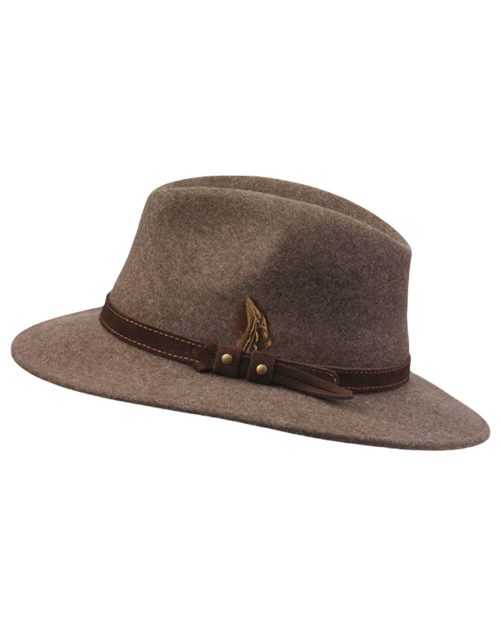 Brown coloured Laksen Country Fedora Felt Hat on white background 