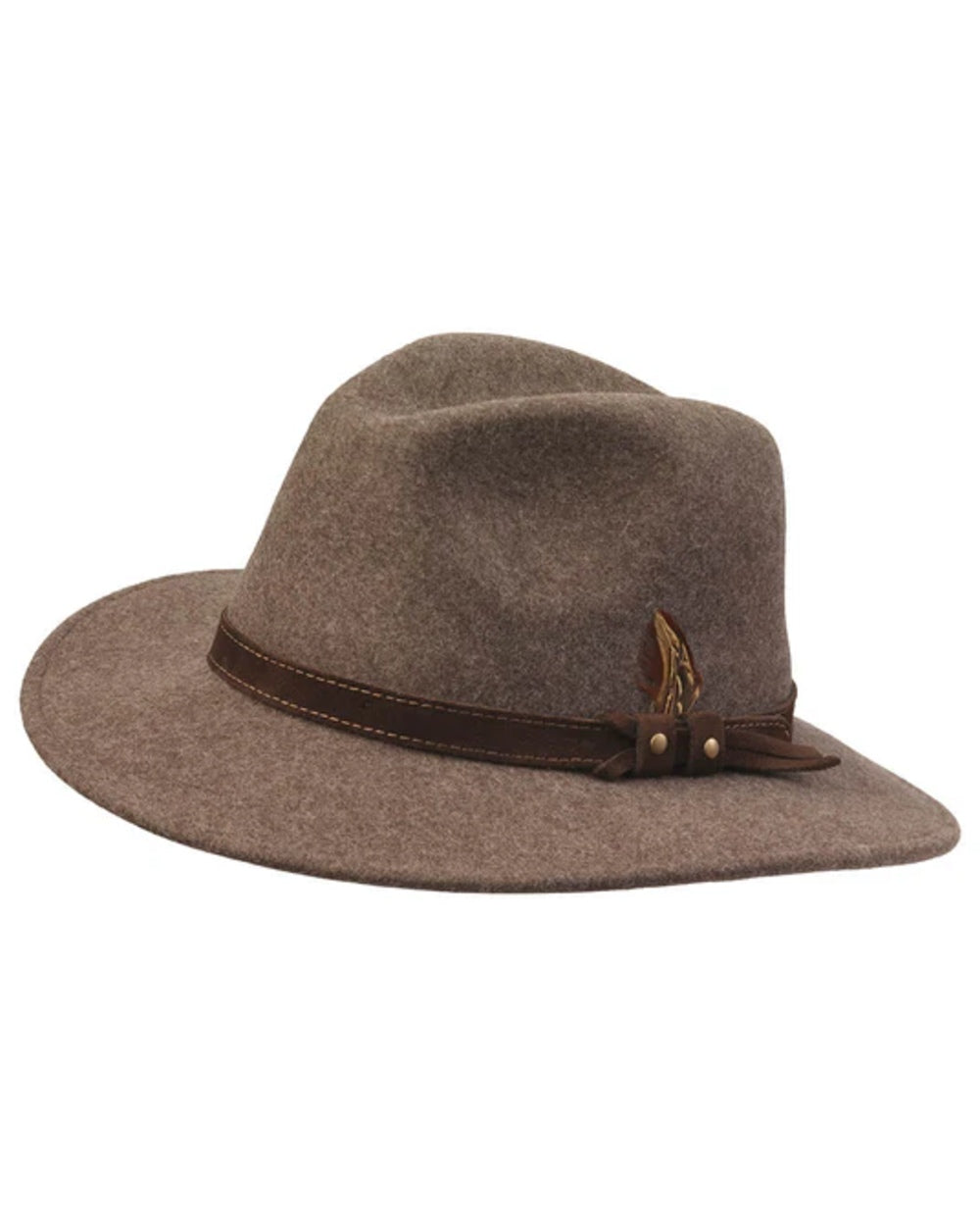 Brown coloured Laksen Country Fedora Felt Hat on white background 