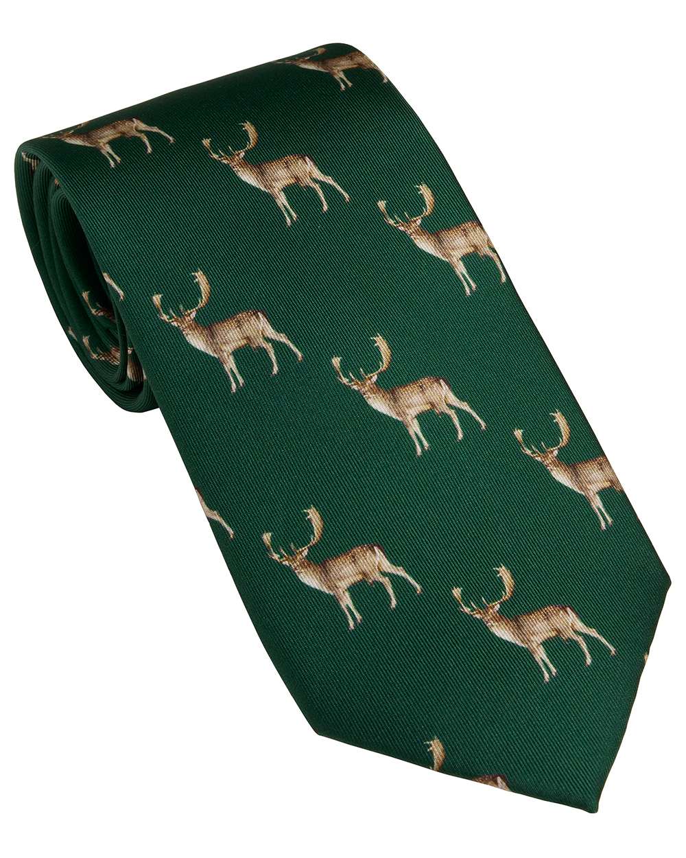 British Racing Green coloured Laksen Fallow Buck Neck Deer Tie on white background 