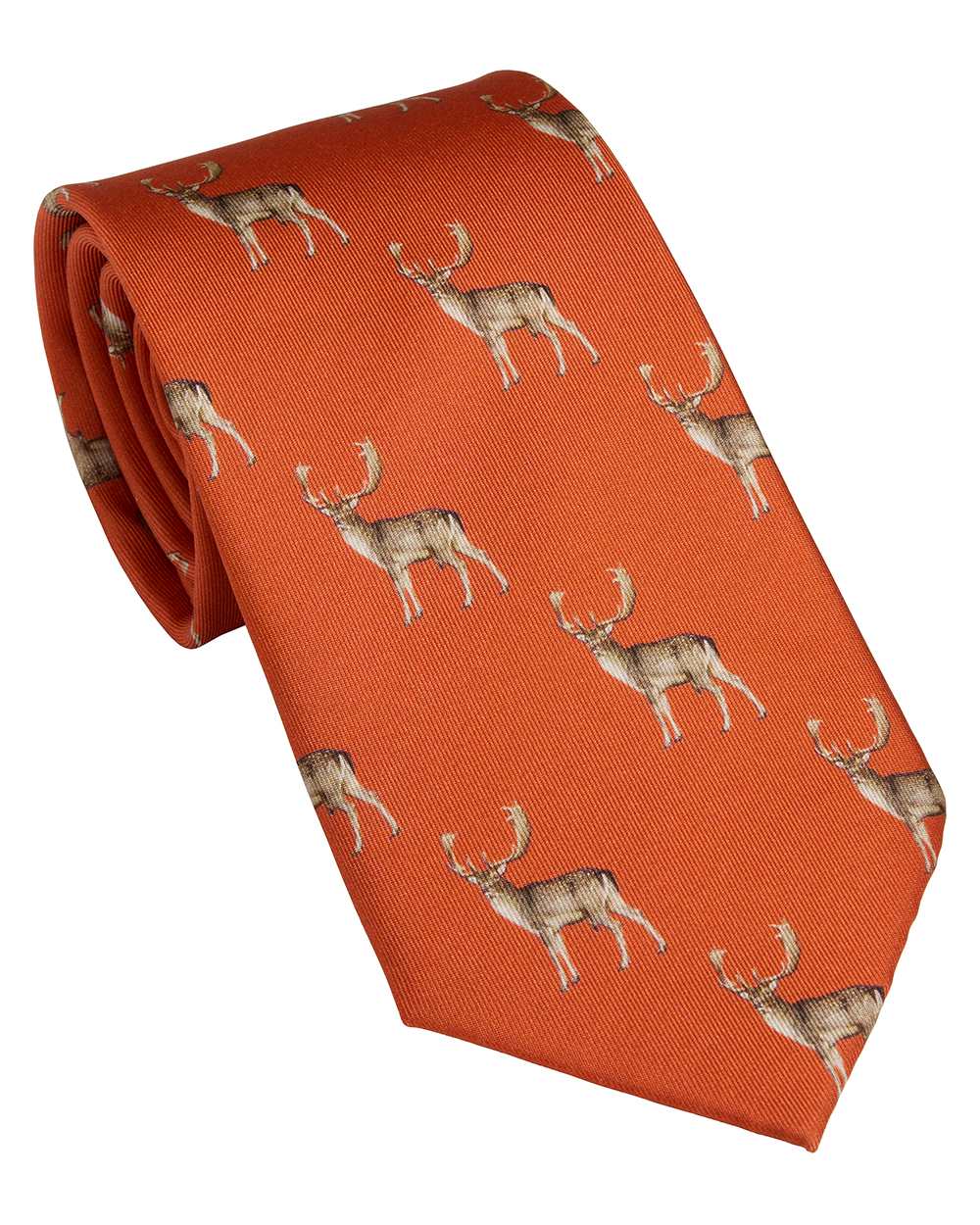 Burnt Orange coloured Laksen Fallow Buck Neck Deer Tie on white background 
