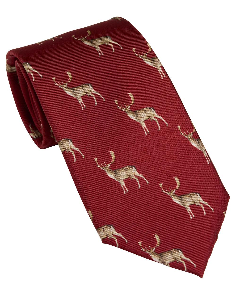 Vintage Red coloured Laksen Fallow Buck Neck Deer Tie on white background 