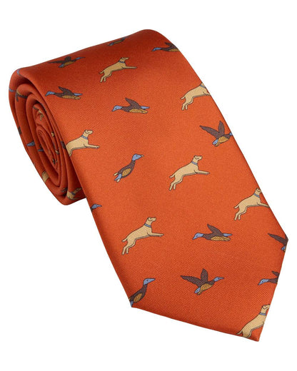 Burnt Orange coloured Laksen Game Tie on white background 