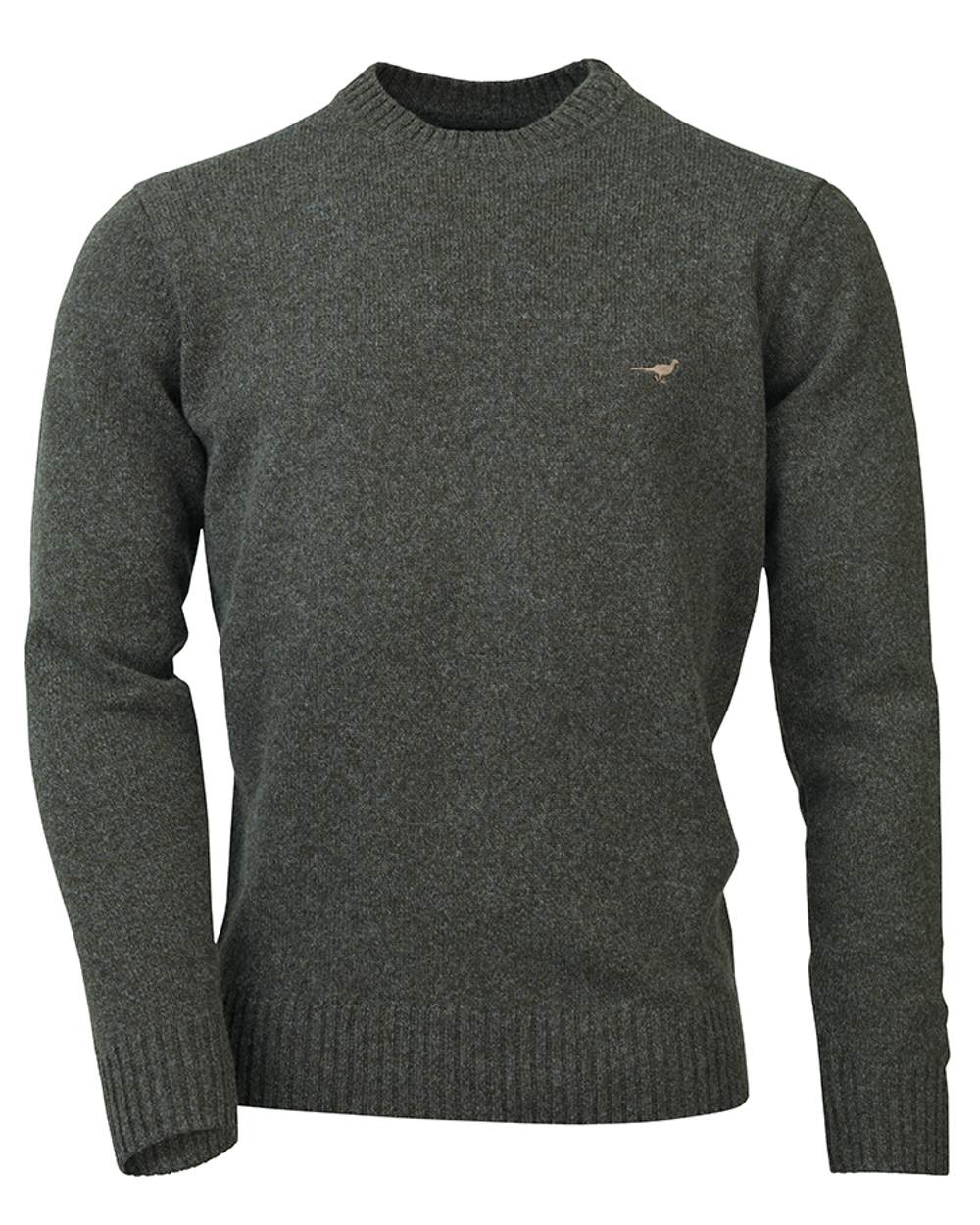 Loden coloured Laksen Kensington O-Neck Lambswool Sweater on white background 