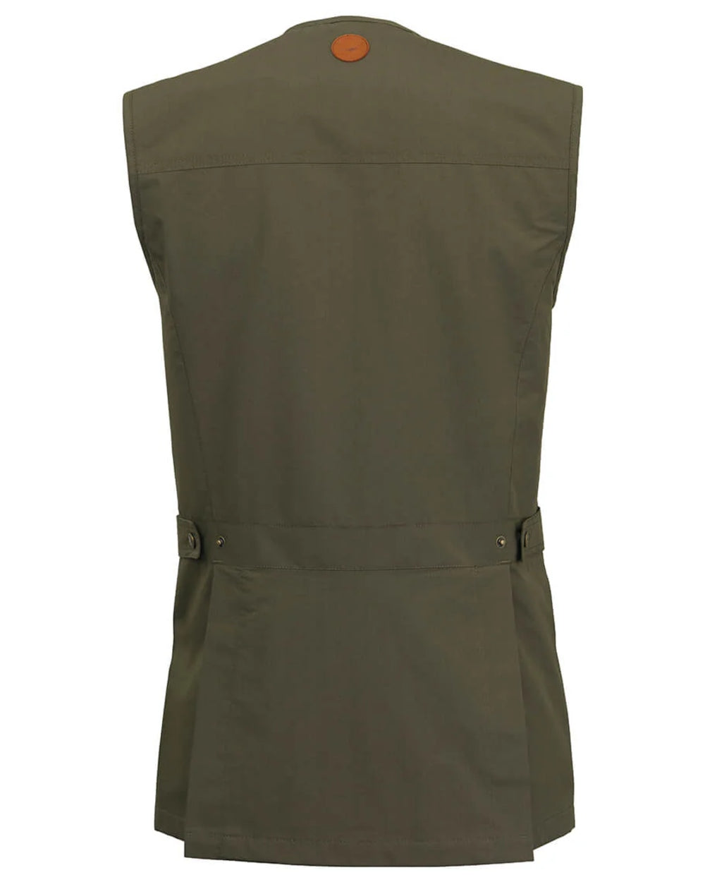 Olive coloured Laksen Marsh Shooting Vest on white background 