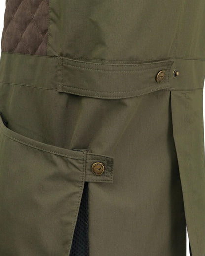 Olive coloured Laksen Marsh Shooting Vest on white background 