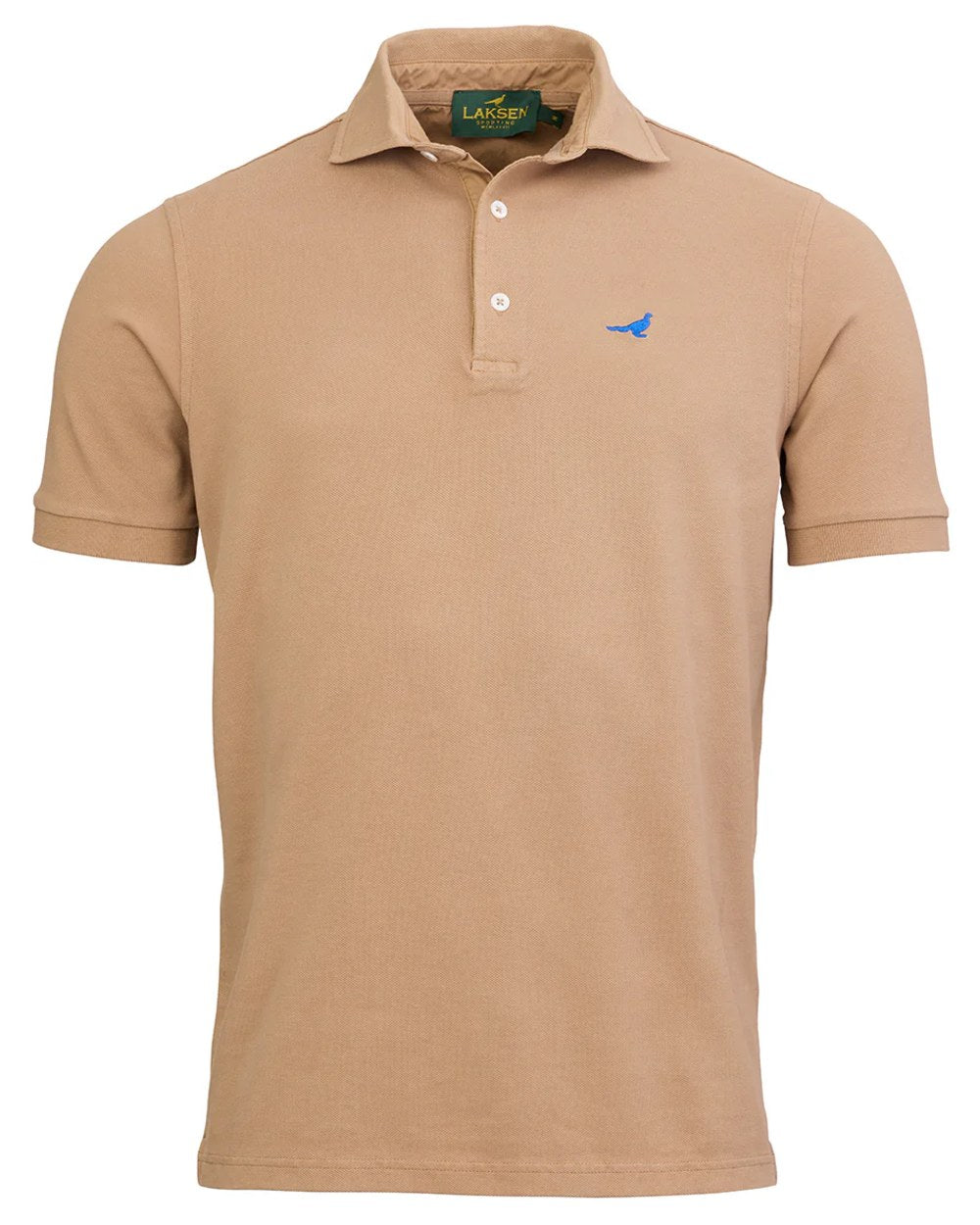 Camel coloured Laksen Mens Amalfi Polo T-Shirt on white background 