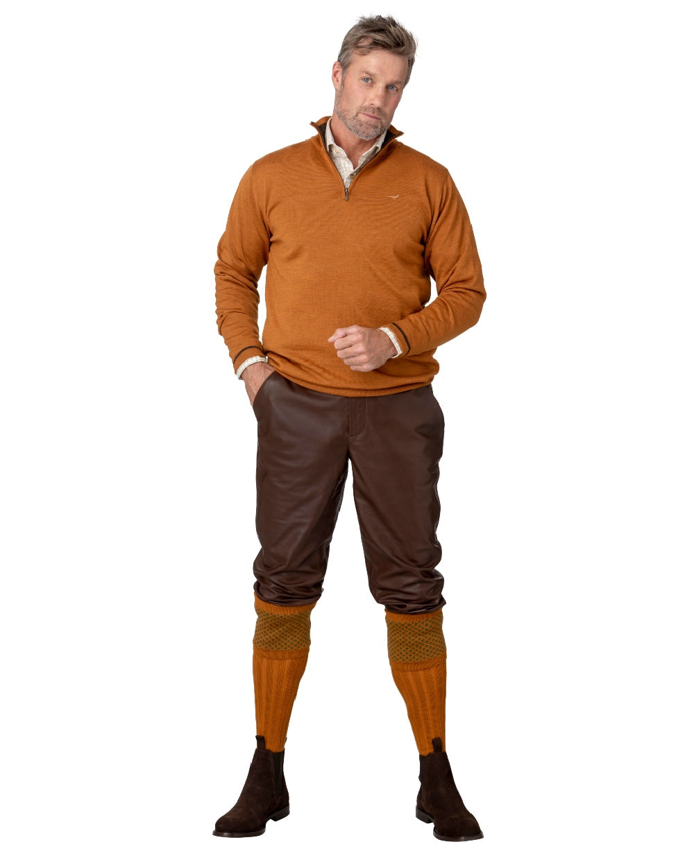 Savanna Brown coloured Laksen Mens Ardennes Leather Breeks on white background 