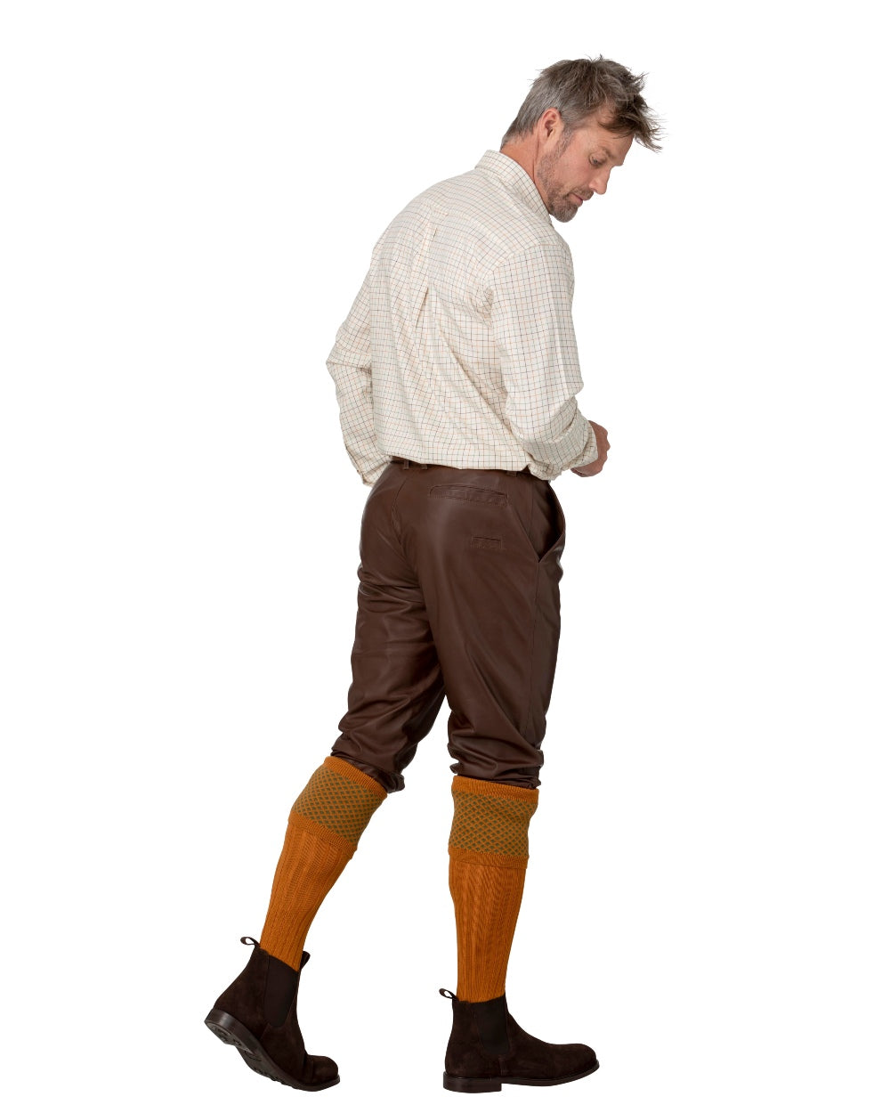 Savanna Brown coloured Laksen Mens Ardennes Leather Breeks on white background 