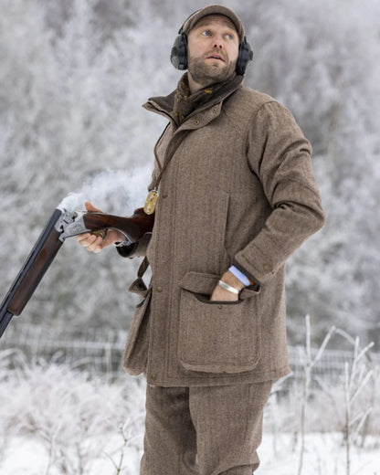 Astor Fairfax coloured Laksen Mens Astor Fairfax Tweed CTX Waterproof Coat on snow background 