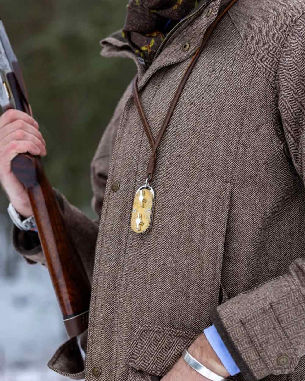 Astor Fairfax coloured Laksen Mens Astor Fairfax Tweed CTX Waterproof Coat on snow background 