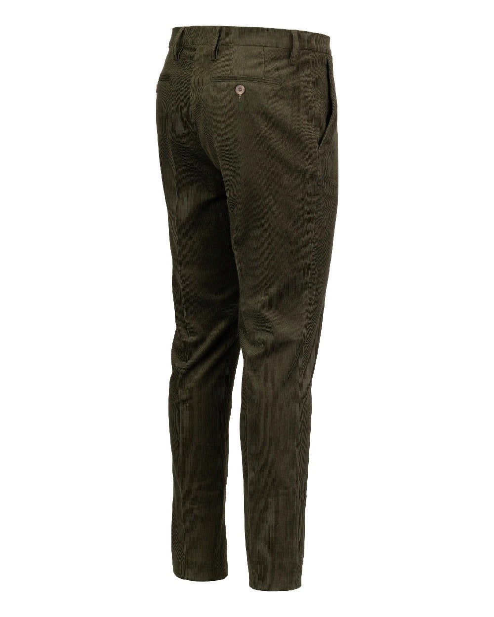 Forest  Coloured Laksen mens Barton Corduroy Trousers on White Background 