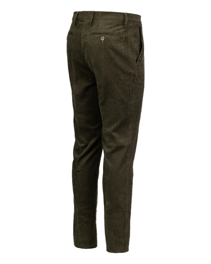Forest  Coloured Laksen mens Barton Corduroy Trousers on White Background 