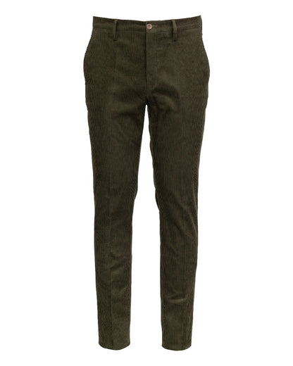 Forest  Coloured Laksen mens Barton Corduroy Trousers on White Background 