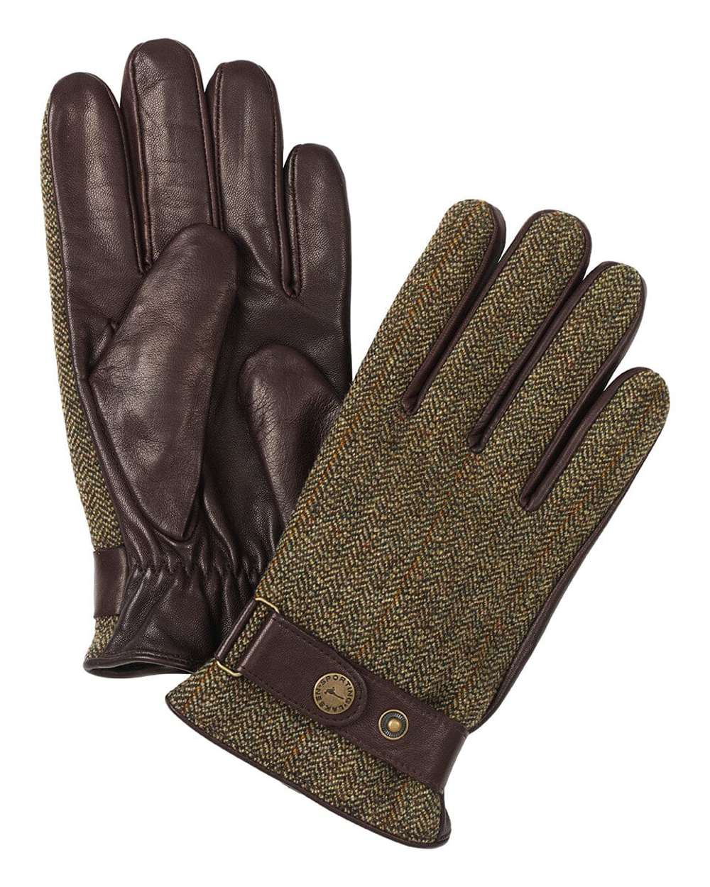 Olive coloured Laksen Mens Cornwall Tweed Lambskin Shooting Gloves on white background