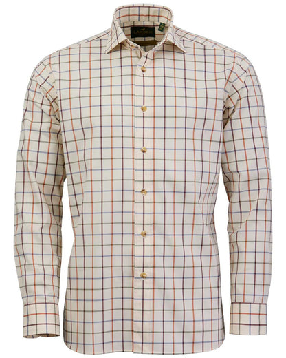 Olive Burnt Orange Bordeaux Corn Blue Coloured Laksen Mens Dawson Sporting Stretch Shirt on white background 