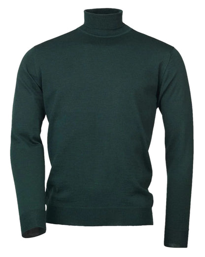 Pine Coloured Laksen Mens Easton Merino Roll Neck on white background 