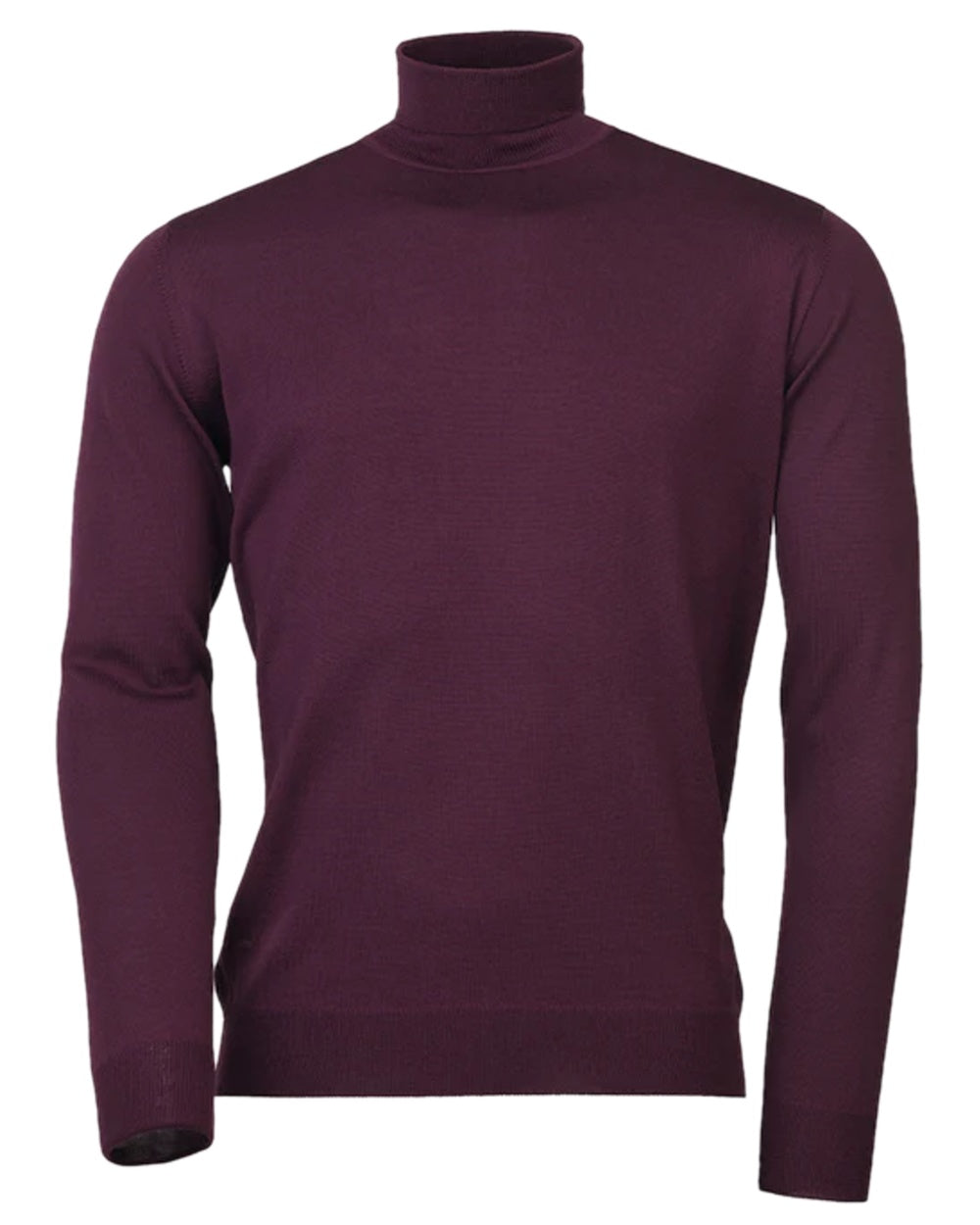 Purple Coloured Laksen Mens Easton Merino Roll Neck on white background 