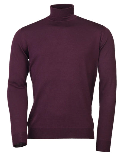Purple Coloured Laksen Mens Easton Merino Roll Neck on white background 