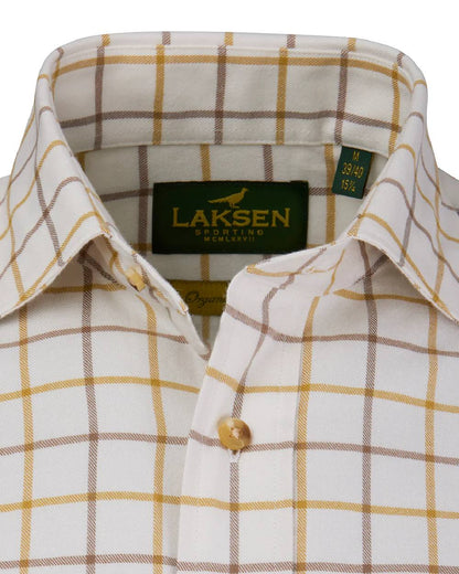 Gorse Camel Coloured Laksen Mens Edgar Brushed Organic Cotton Shirt on white background 