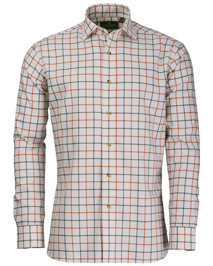 Burnt Orange Olive Coloured Laksen Mens Fabian Brushed Organic Cotton Shirt on white background 