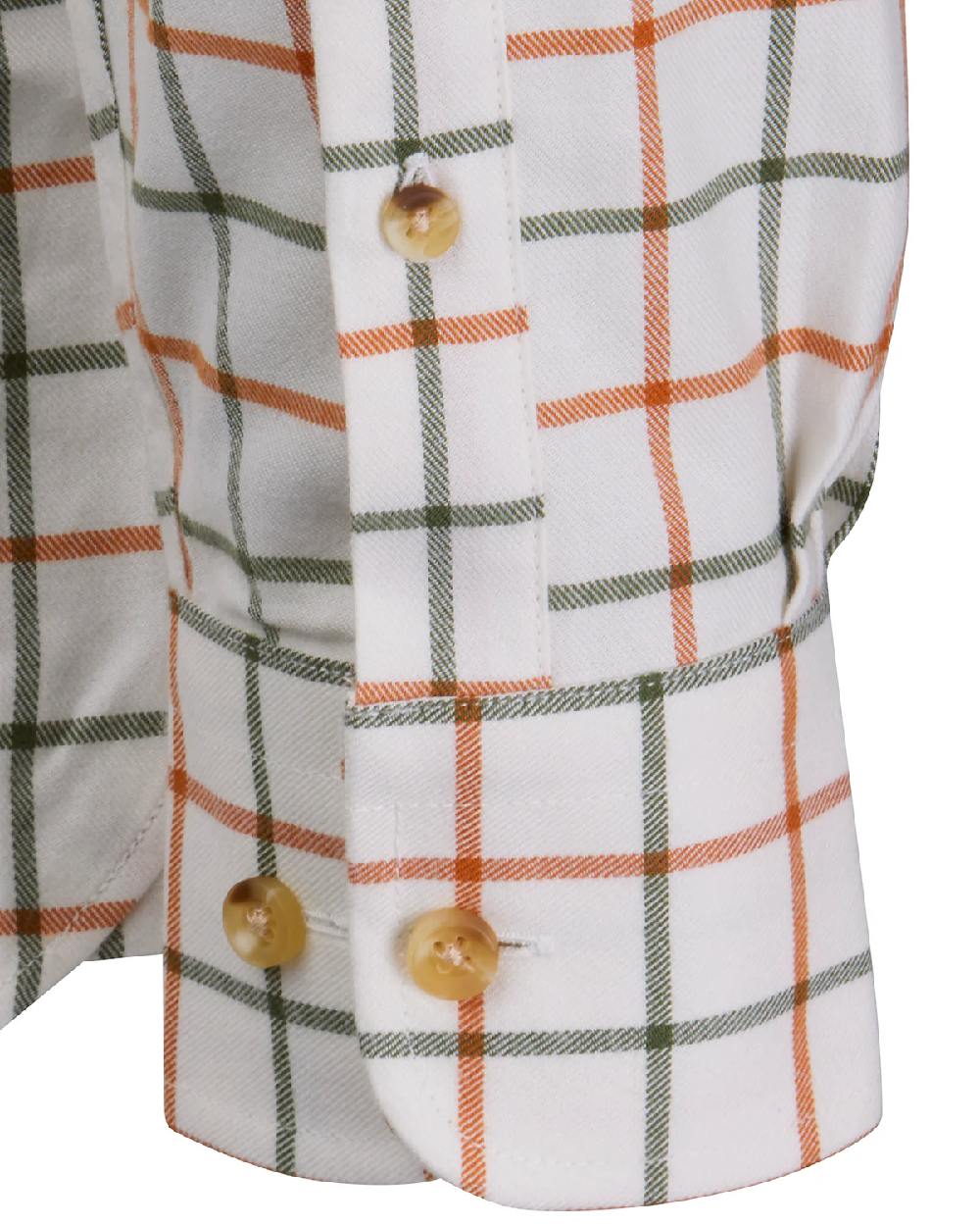 Burnt Orange Olive Coloured Laksen Mens Fabian Brushed Organic Cotton Shirt on white background 