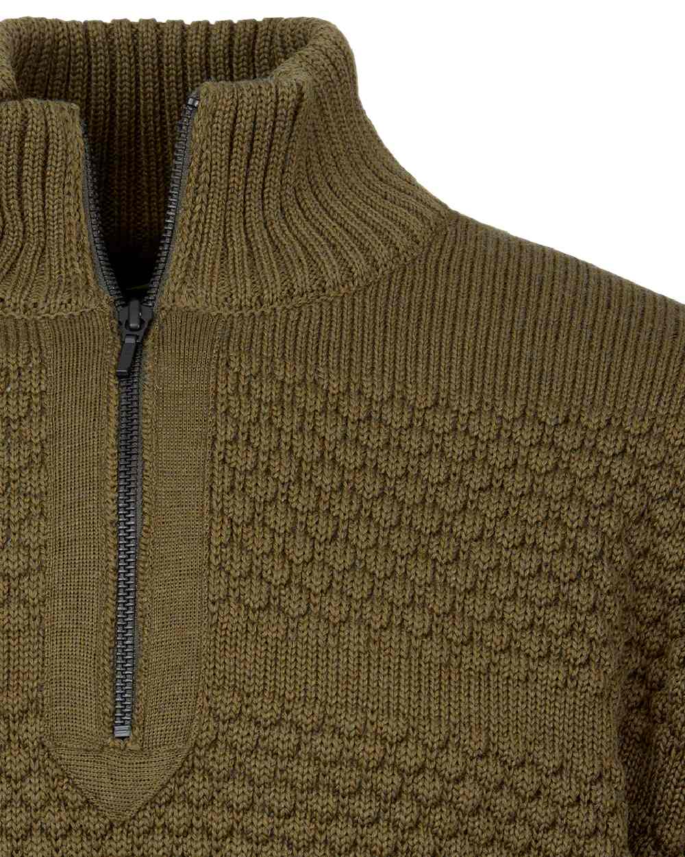 Olive Coloured Laksen Mens Fishermans Zip Sweater on white background 