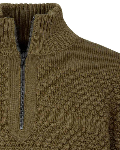 Olive Coloured Laksen Mens Fishermans Zip Sweater on white background 