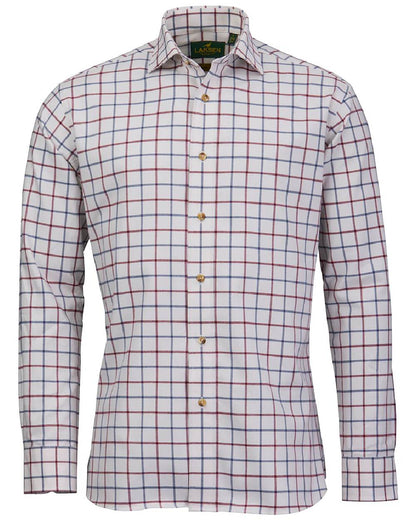 Corn Blue Bordeaux Coloured Laksen Mens Gable Brushed Organic Cotton Shirt on white background 