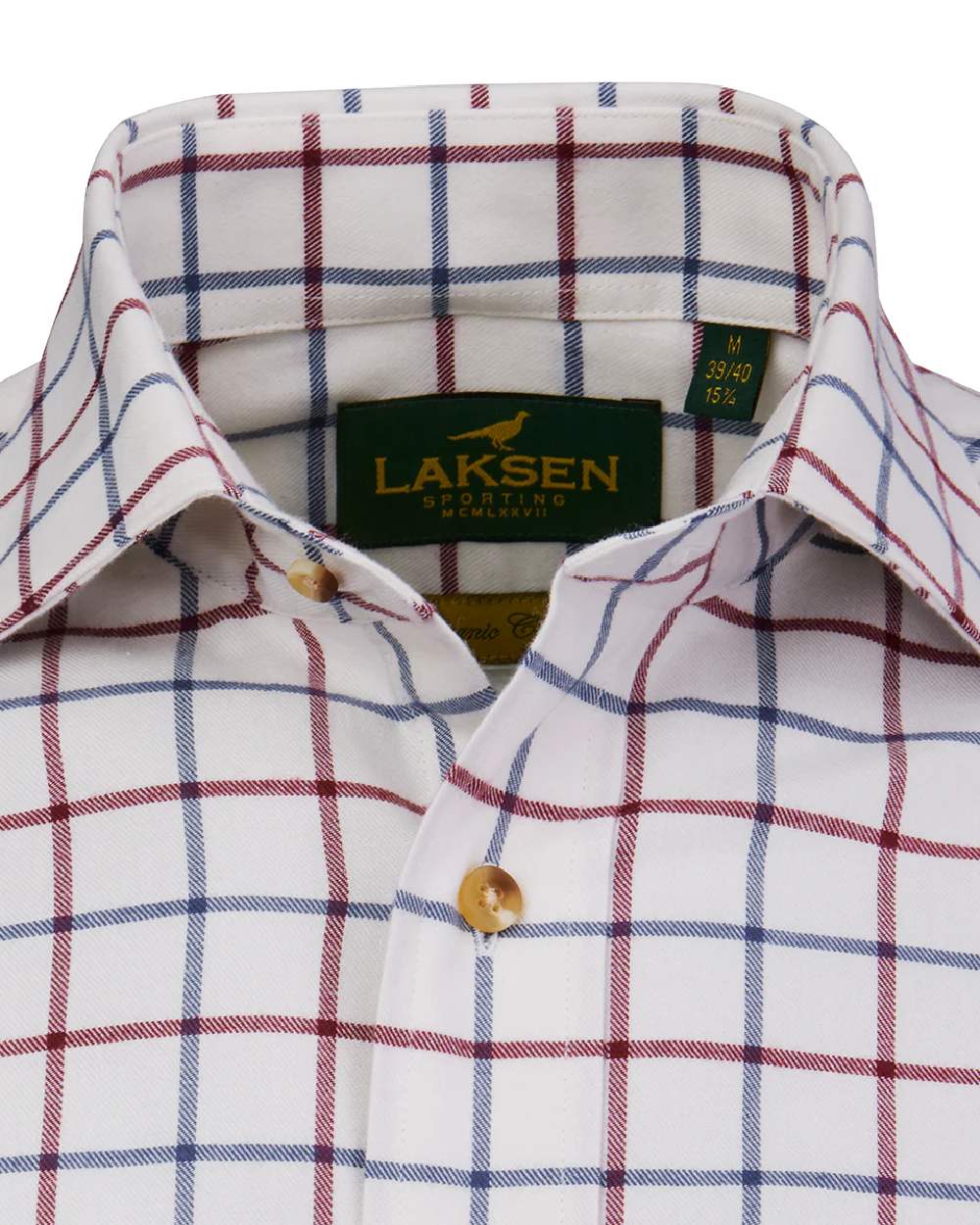 Corn Blue Bordeaux Coloured Laksen Mens Gable Brushed Organic Cotton Shirt on white background 