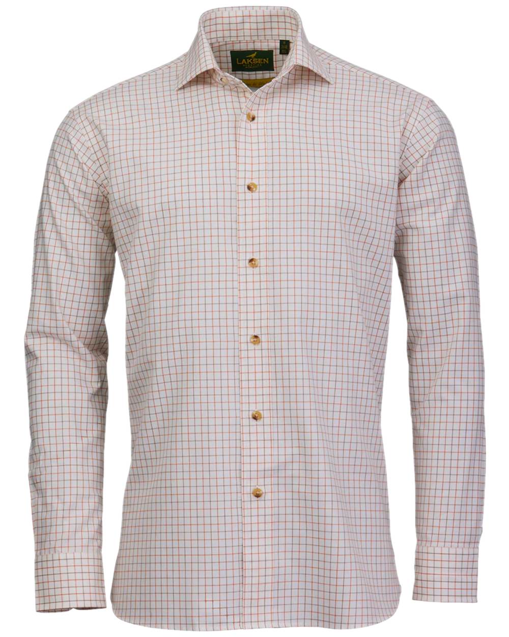 Burnt Orange Rum Coloured Laksen Mens Harvey Cotton Wool Shirt on white background 